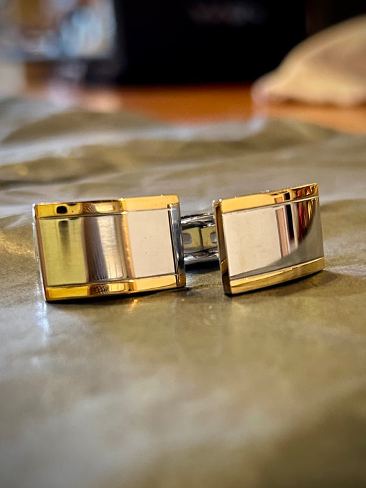 Two Tone Silver with Gold Accent Rectangular Cufflinks