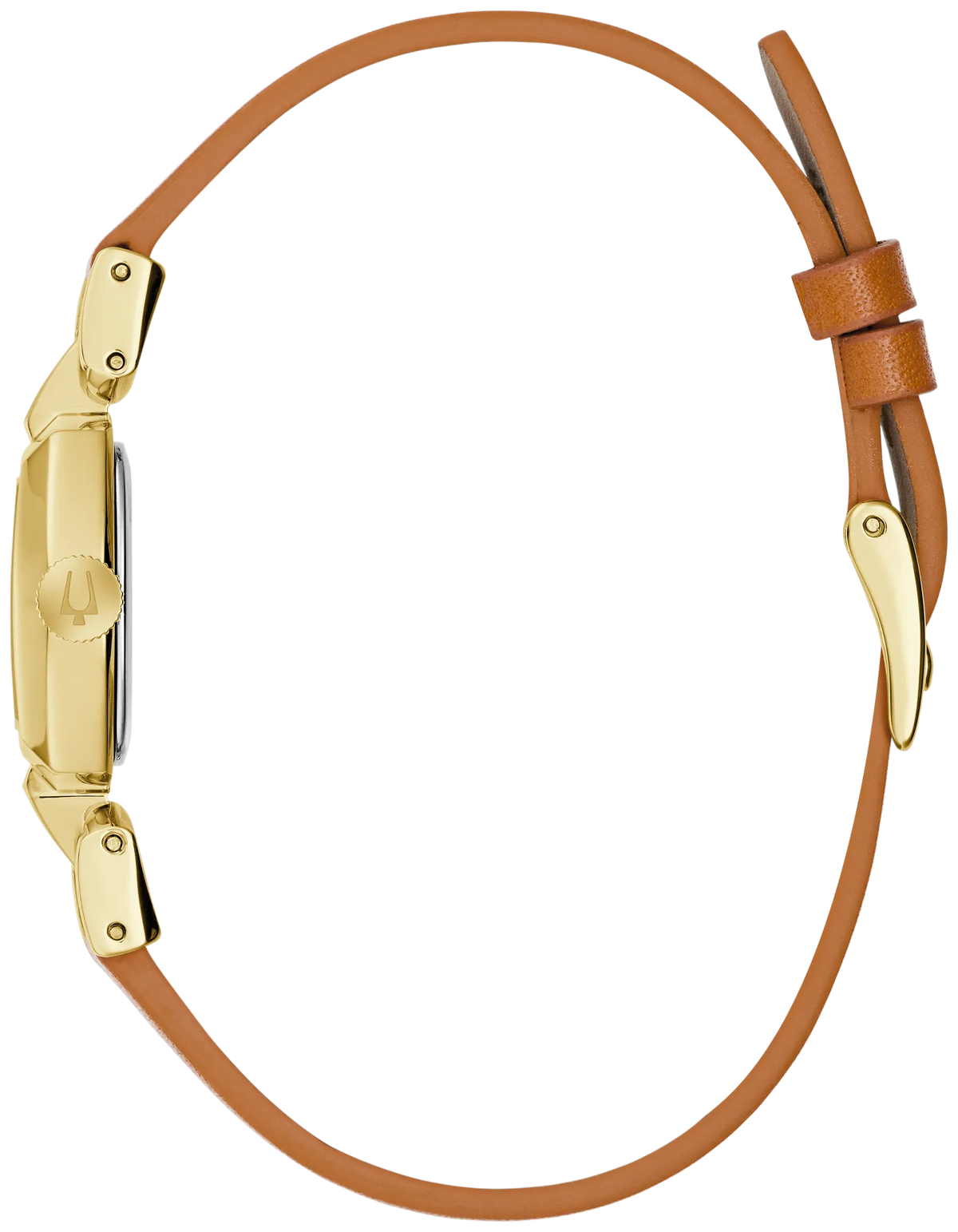 Bulova Ladies Goddess of Time "Jackie" Gold Watch with Brown Strap