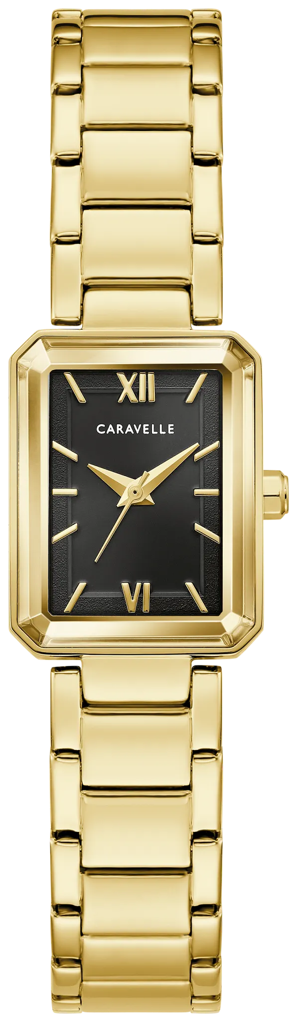 Caravelle by Bulova Ladies Modern Gold Watch with Black Dial