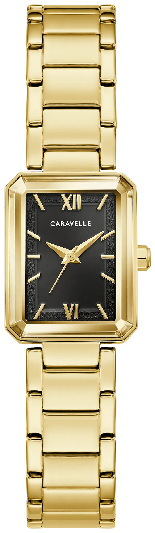 Caravelle by Bulova Ladies Modern Gold Watch with Black Dial