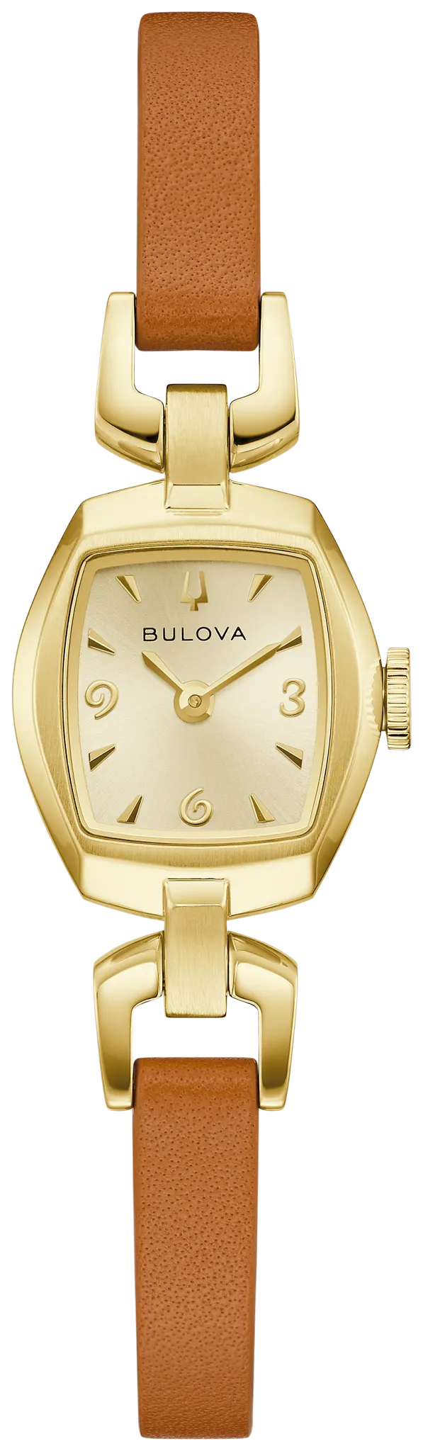 Bulova Ladies Goddess of Time "Jackie" Gold Watch with Brown Strap