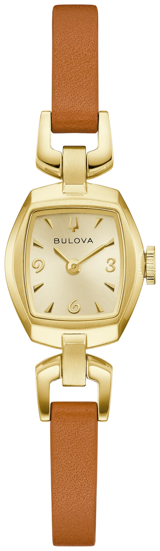 Bulova Ladies Goddess of Time "Jackie" Gold Watch with Brown Strap