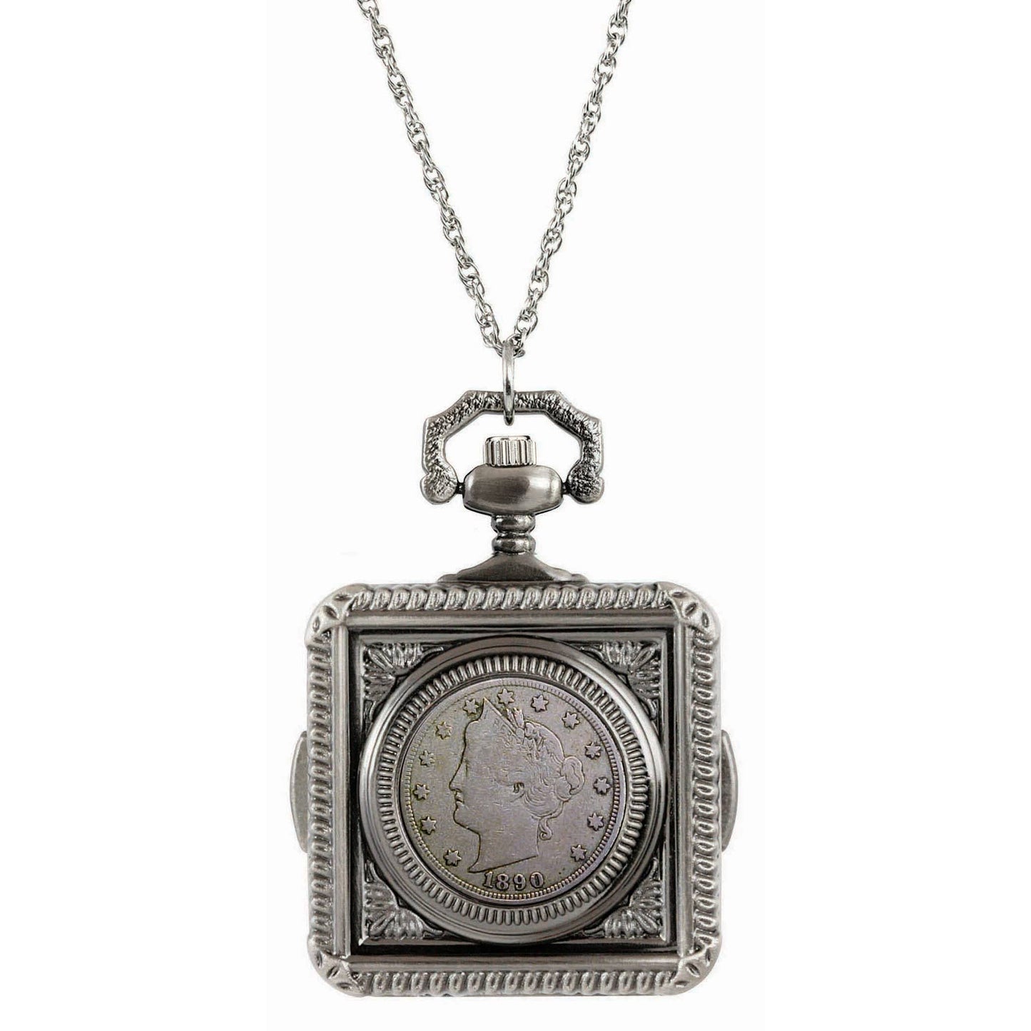 1800's Liberty Nickel Coin Pocket Watch Pendant Necklace