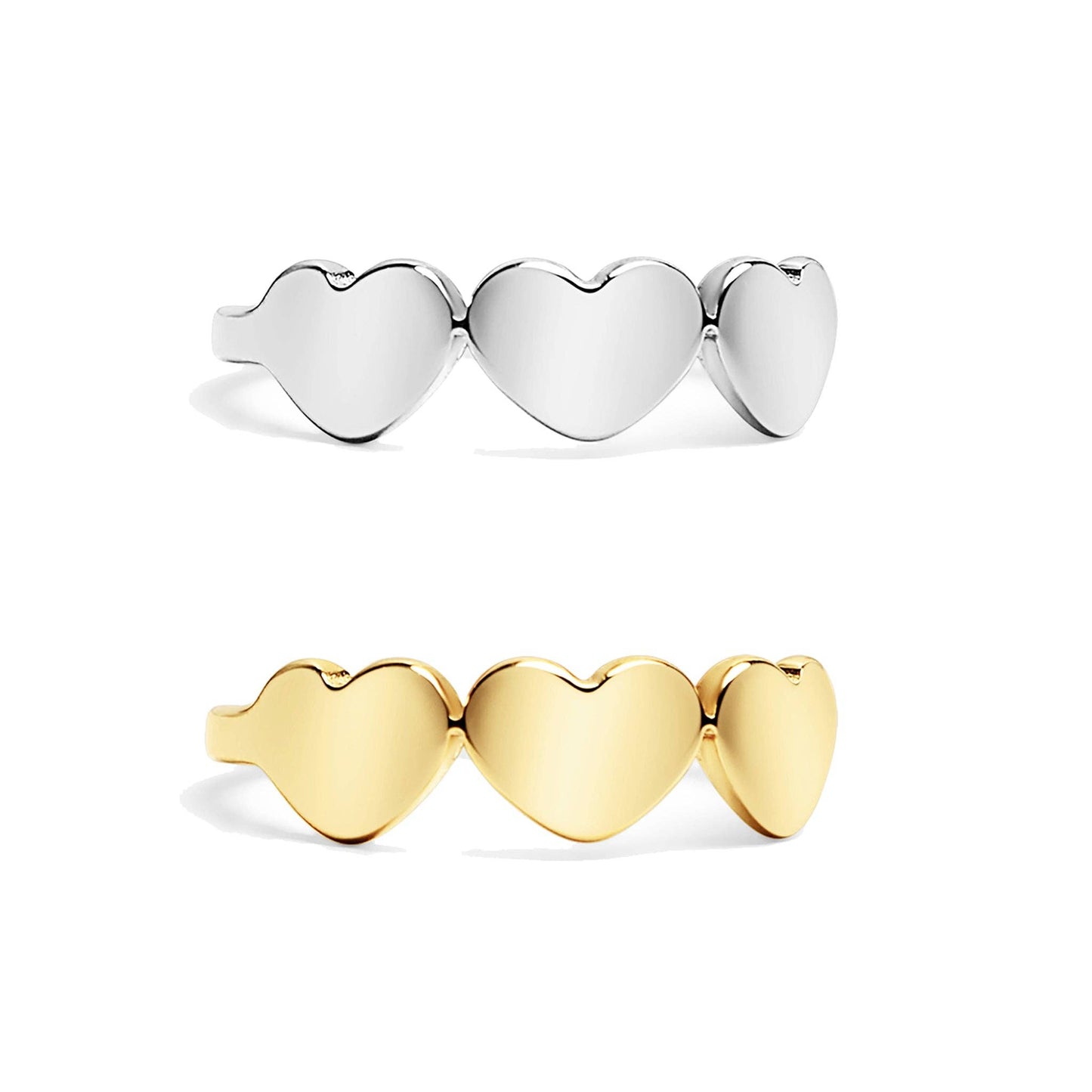 18k Gold PVD Coated Stainless Steel 3 Heart Ring (Gold or Silver)