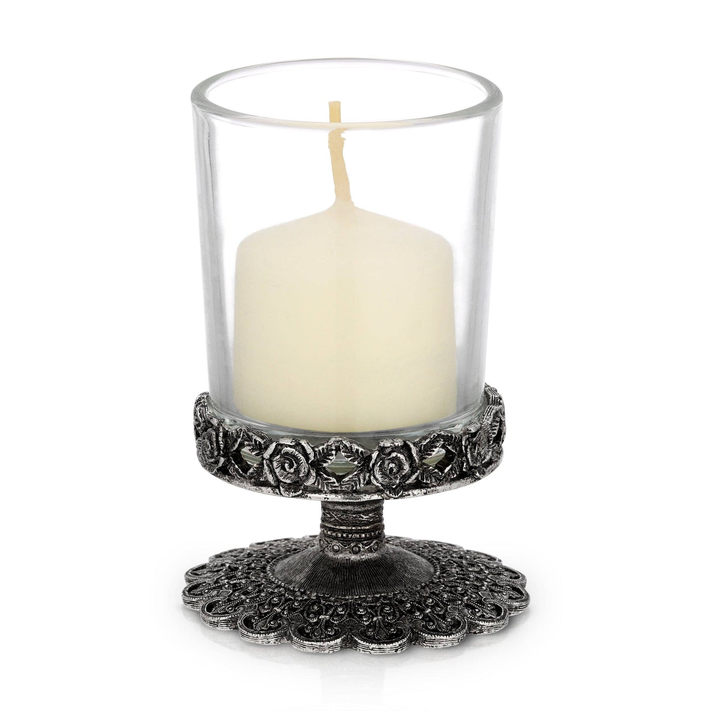1928 Jewelry Deco Rose Pewter & Glass Candle Holder