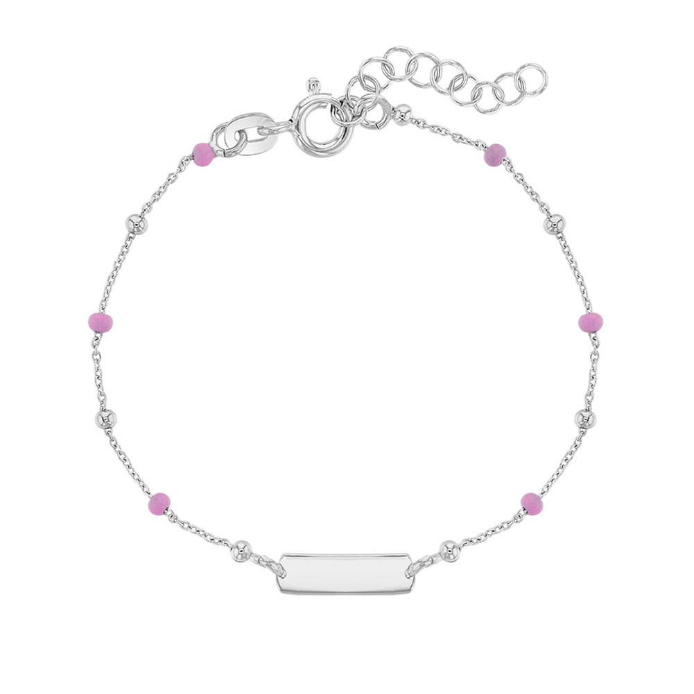 Sterling Silver Pink Enamel Bead Girls ID Bracelet