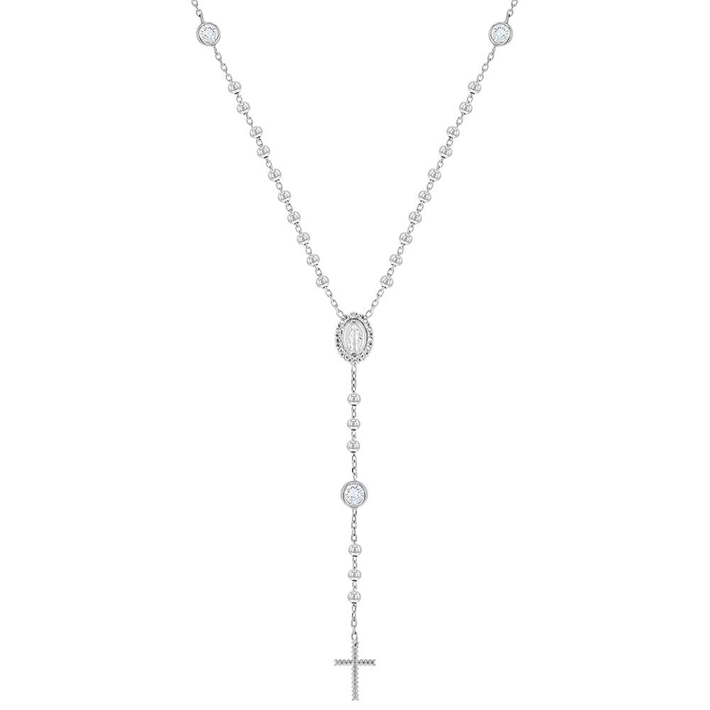 Sterling Silver Beaded Rosary & Cross Necklace