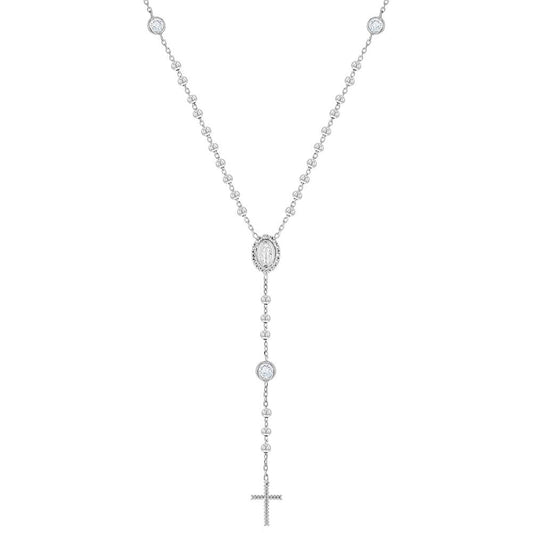 Sterling Silver Beaded Rosary & Cross Necklace