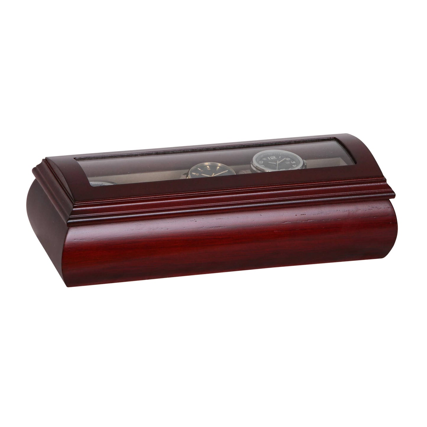 Mele & Co. "Emery" Domed Glass Lid & Cherry Finish Watch Box