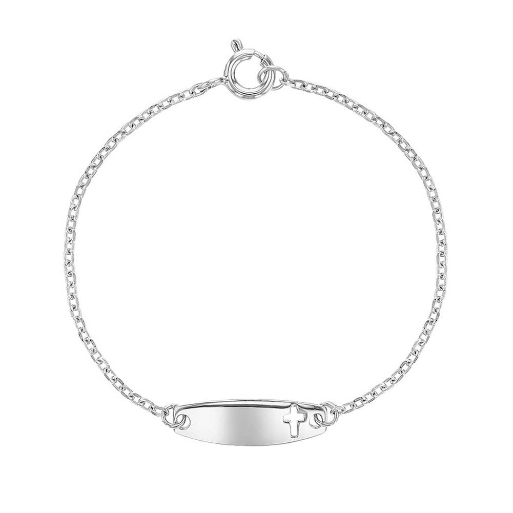 Sterling Silver Cross Cutout Tag ID Baby Bracelet