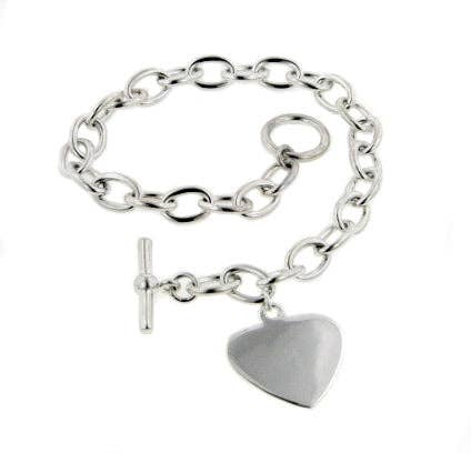 Sterling Silver Heart Charm Toggle Rolo Bracelet